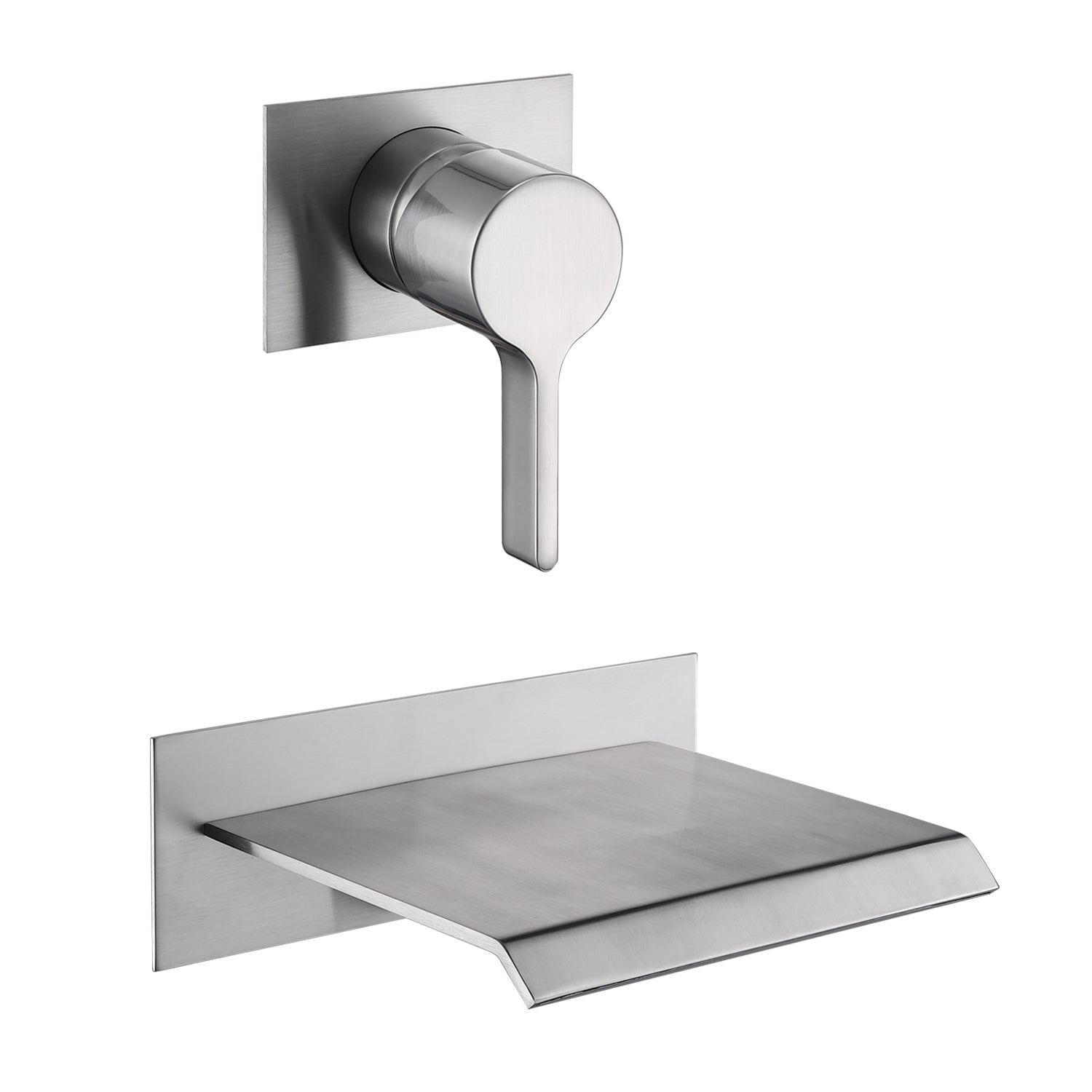 Sumerain Wall Mounted Brass Tub Faucet Brushed Nickel with Valve,Waterfall Tub Filler Faucet, Single Handle High Flow rate