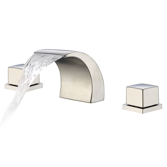 Sumerain Widespread 3 hole Waterfall Bathroom Sink Faucet with 2 Knob, Brushed Nickel