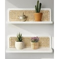 thumbnail image 1 of Sumgar Rattan Wall Shelf 16inch Set of 2, Handmade White Floating Shelves Boho Wall Decor, Rustic Wood Cute Wall Mounted Storage Shelves for Living Room Nursery Bedroom, 1 of 13