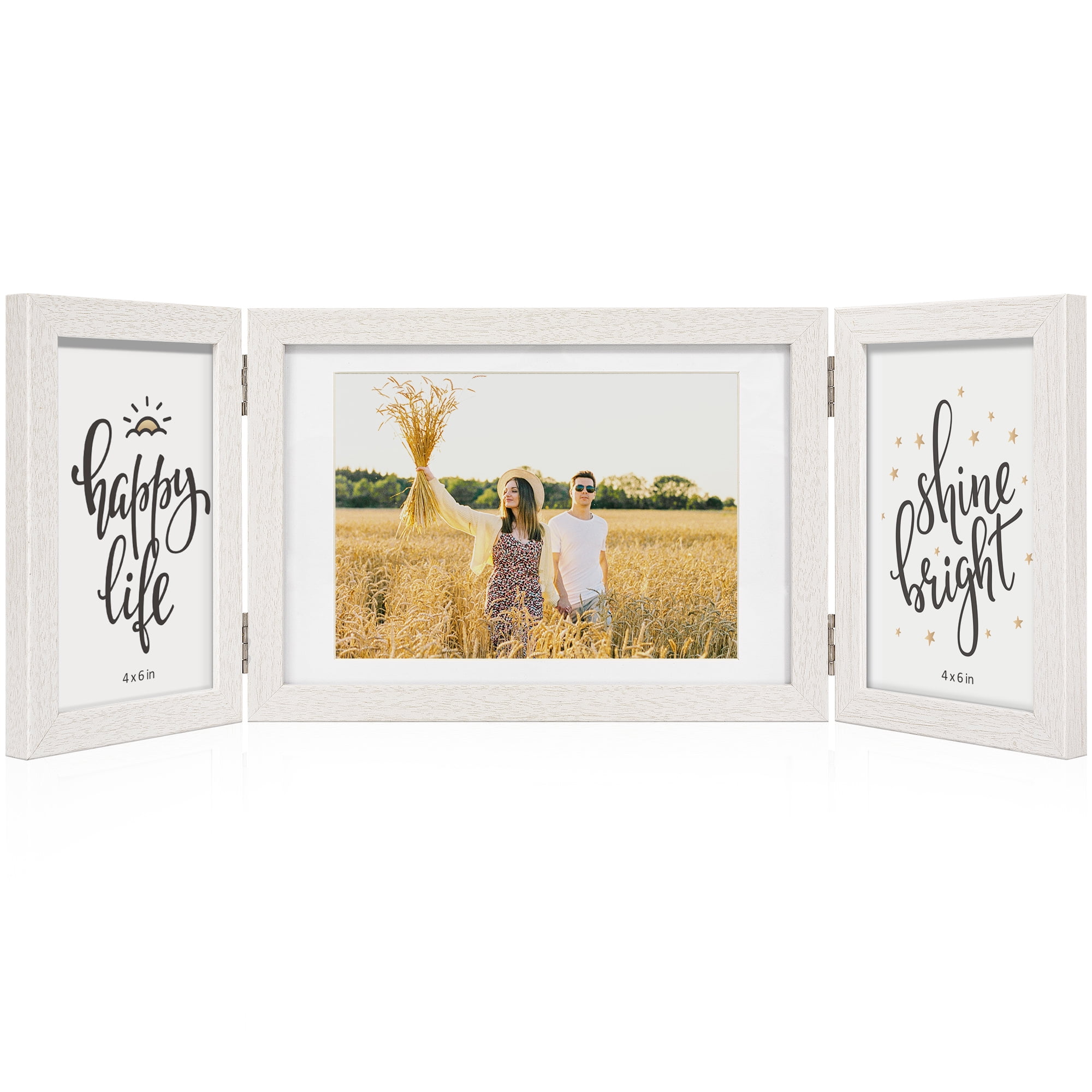 Sumgar White 3 Picture Frame 5x7 4x6 Triple Hinged Picture Frames Folding Photo Frames Collage 3