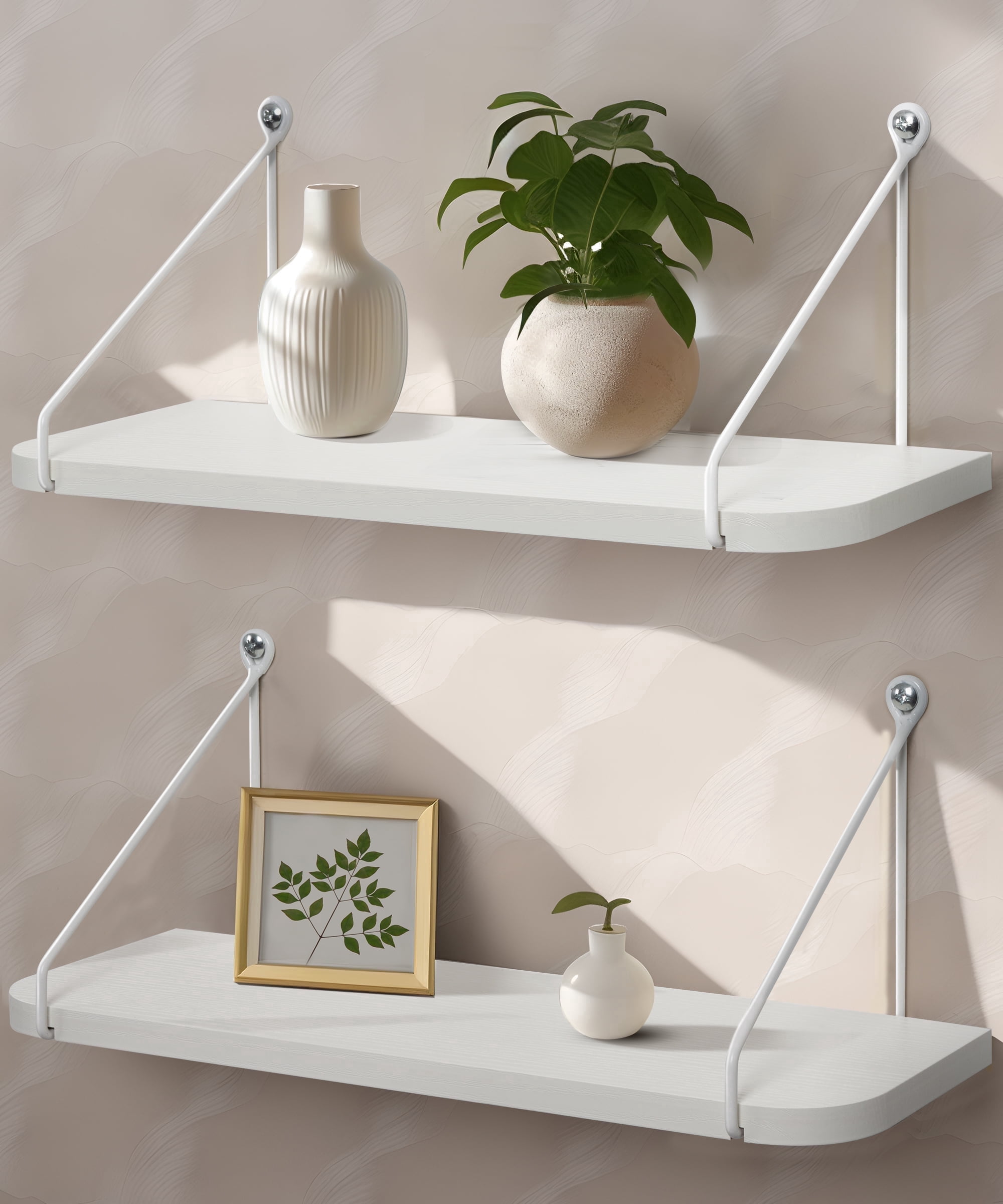 Sumgar Floating Shelves Bathroom 16in White Hanging Shelf Set of 2 for Room Wall or Over Toilet, Modern Storage Shelving Display Organizer for Bedroom