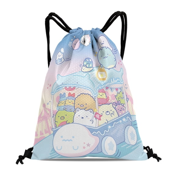 Sumikko Gurashi Drawstring Gym Bag:Waterproof and perfect for hiking, yoga, swimming, beach activities, and shopping, with dimensions of 15.7*17.7 inches (40cm45cm.