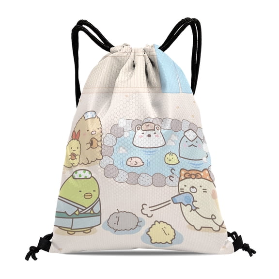 Sumikko Gurashi Drawstring Sack:Ideal for fitness, hiking, swimming, travel, beach, and shopping, with a waterproof feature, size 15.7*17.7 inches (40cm45cm.