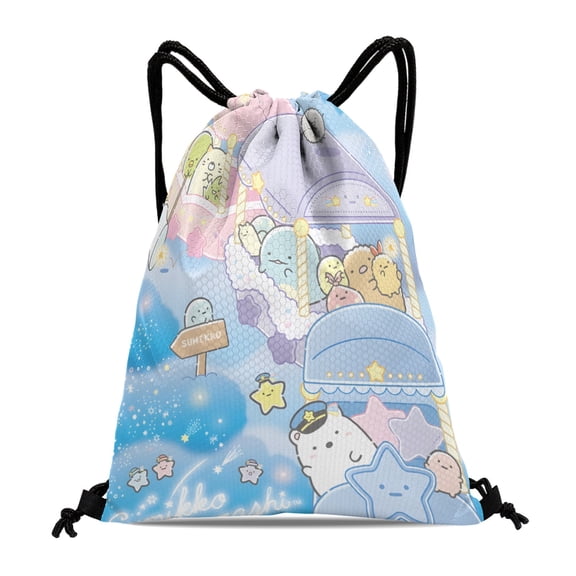 Sumikko Gurashi Waterproof Drawstring Sack:Perfect for fitness, hiking, swimming, travel, beach, and shopping, sized at 15.7*17.7 inches (40cm45cm.