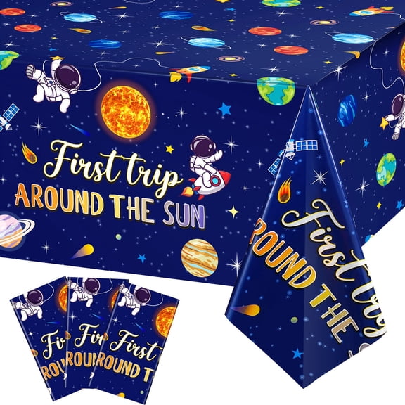 Sumind 3 Pack Space Tablecloth Decorations Space Party Decorations Plastic Solar System Table Cover Planet Design for Outer Galaxy Space Theme Birthday Party Decor, 54 x 108 Inch