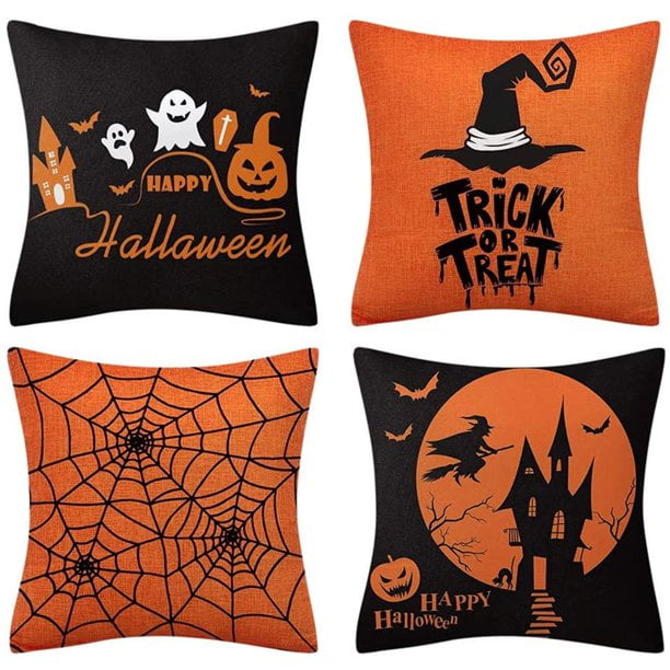 MIULEE Halloween Decor Pillow Covers Fall Decorative Pillows Farmhouse  Throw Pillow Cases Pillowcases Ghost Spooky Vibe for Sofa 4 Pack