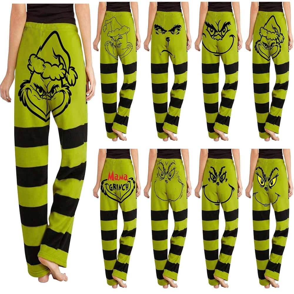 Suminiy.US Women's Green Pajama Pants Grinch Christmas Pajamas Grinch Long Striped Printed