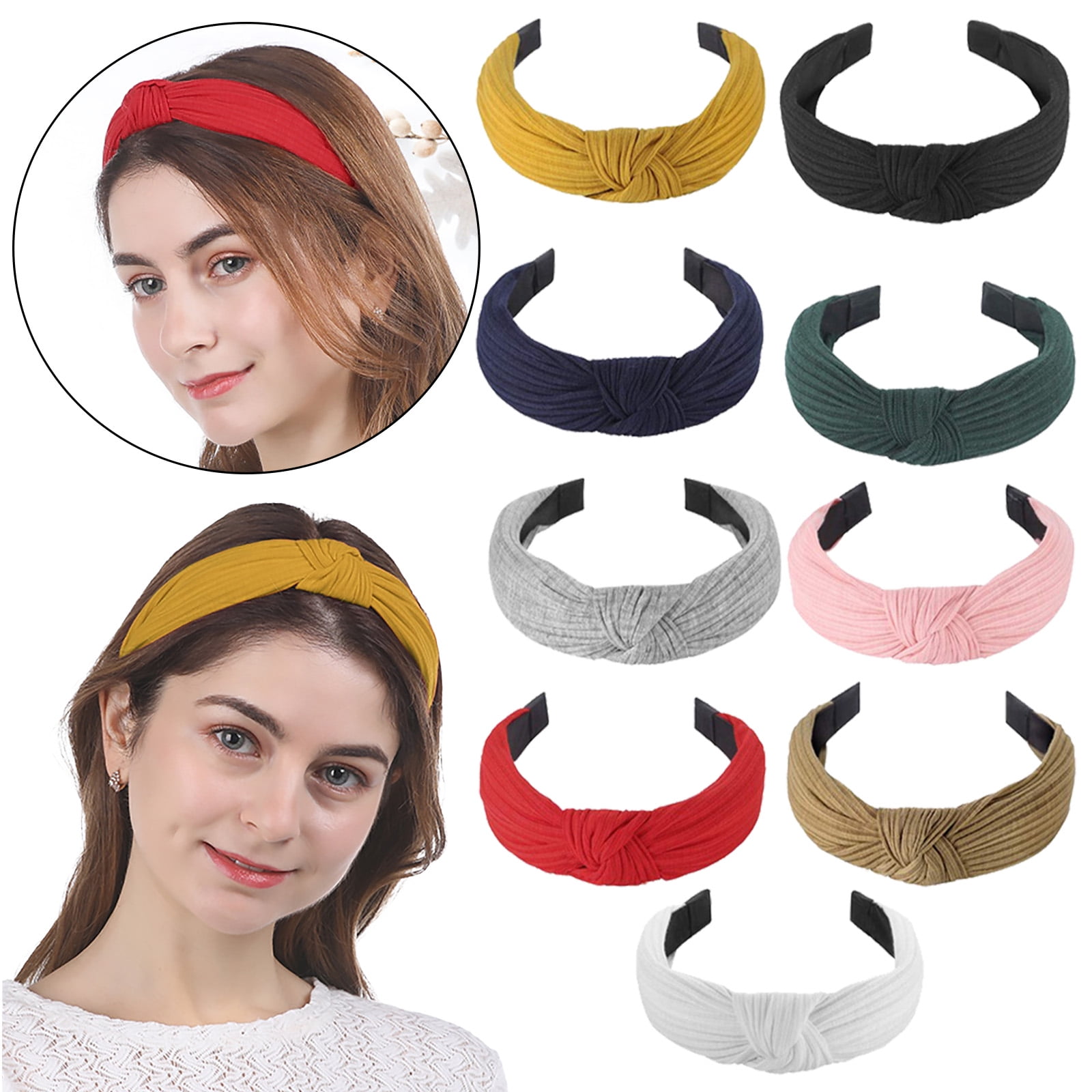 Sumllary Knotted Headbands For Women Girls 9 Pcs Wide Plain Turban