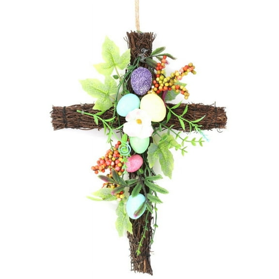 Summark 11-inch artificial flower garland front door, wall-mounted window, silk spring garland for wedding scene decoration, Easter cross garland, home decoration