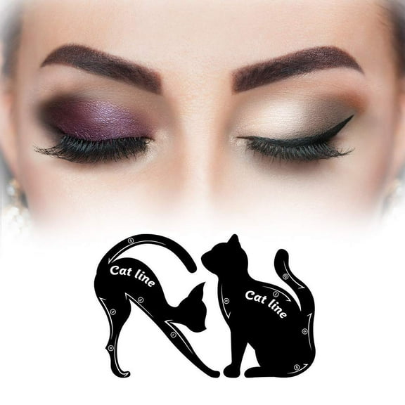 Summark 2Pcs Cat Eyeliner Stencils, Matte PVC Material Smoky Eyeshadow Applicators Template Plate, Cat Shape Eye liner & Eye Shadow Guide Template Tool