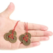 SUNMARK Summark Chinese Fortune Coins Feng Shui Coins I-Ching Coins Traditional Coins with Red String for Wealth and Success,Vintage 6 Coins Red Chinese Knot Copper