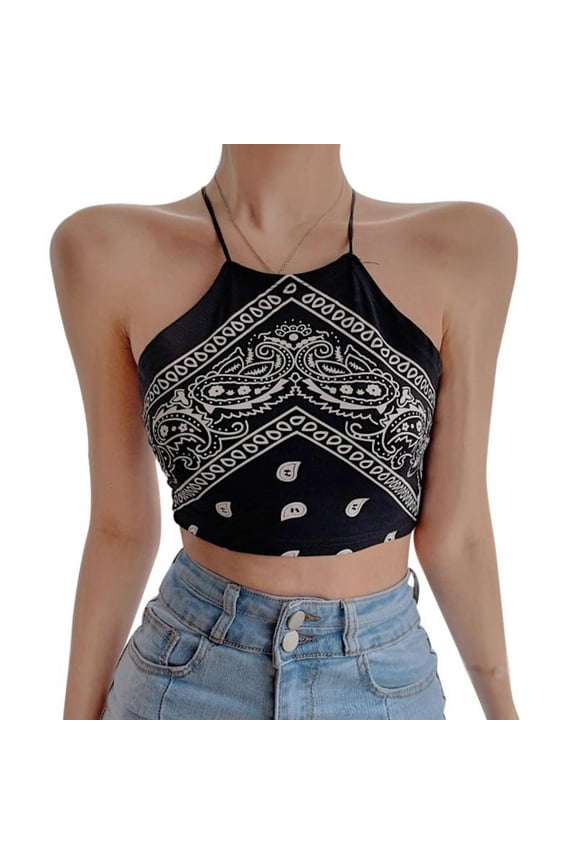 Summark Ladies spring and summer suspender sling, sexy slim lace-up sleeveless top, bohemian slim sling, can be worn outside or inside