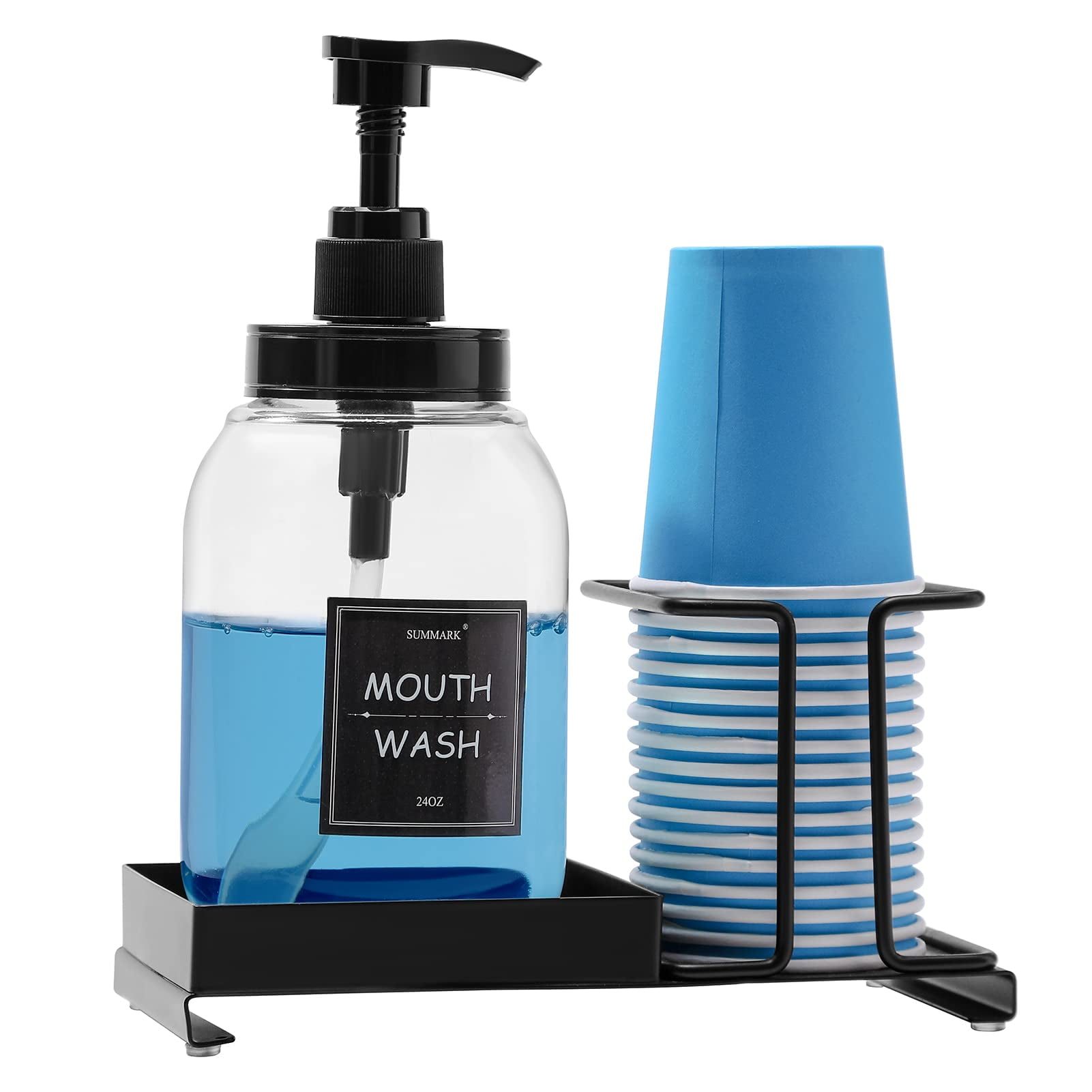 Glass Mouthwash Dispenser With Cup - Refillable Bathroom Dispenser For Mouthwash, 260ml Capacity