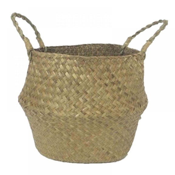 Summark Seagrass Wickerwork Basket Rattan Foldable Hanging Flower Pot Planter Woven Dirty Laundry Basket Storage Basket Home Storage Decor Basket