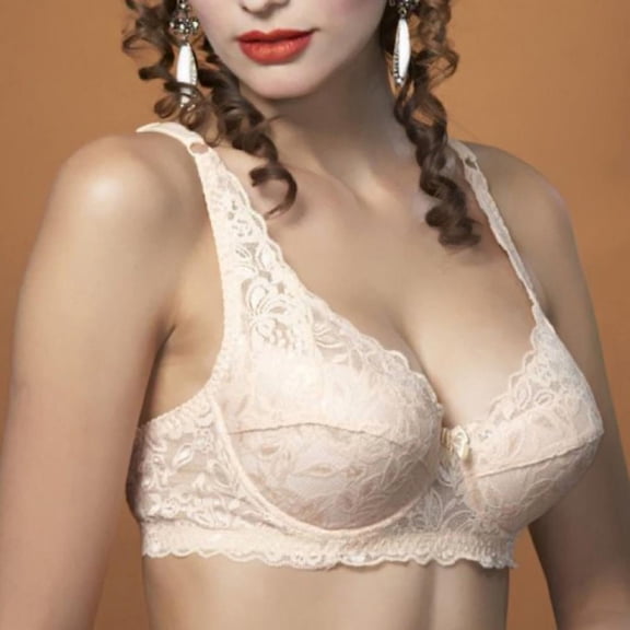 Summark Women's Lace Bra Thin Section Gathered Bra Steel Ring Adjustable 3/4 Cup Bra