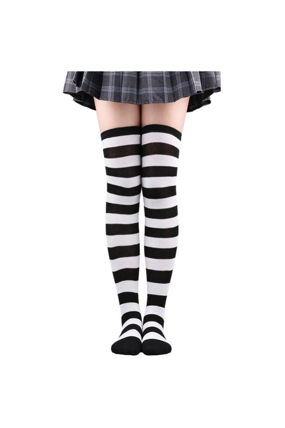 Summark Women's Striped Socks Over The Knee Stockings/Hot Sale Striped Stockings Women Sexy Thigh High Nylon Long Socks Thick Over Knee Socks