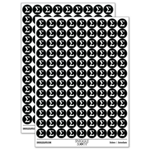 Summation Sigma Sum Math Symbol 200+ Round Stickers - Black - Matte Finish - 0.50" Size