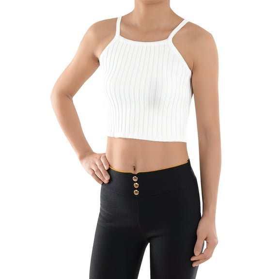 Summe Womens Vest Spaghetti Strap Stretch Rib Knit Cami Crop Top Racerback Tank