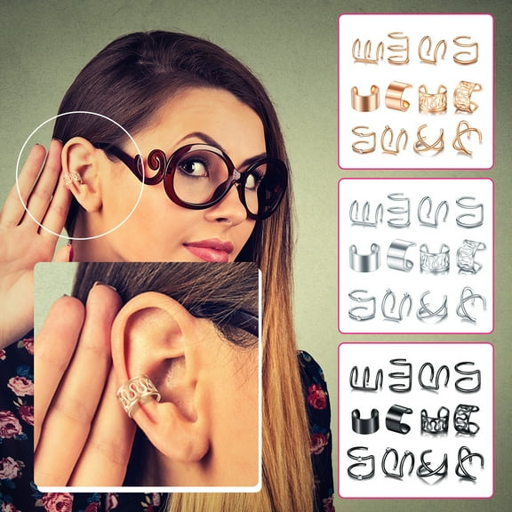 Summer under $10 Cotonie 12pcs Ear Cuffs for Non-Pierced Ears Earrings for Women Cartilage Hoop Clip On Hypoallergenic Huggie Earrings Fake Nose Ring Jewelry Gifts