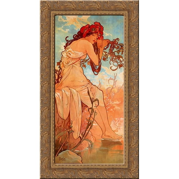 Summer 16x24 Gold Ornate Wood Framed Canvas Art by Mucha, Alphonse Maria