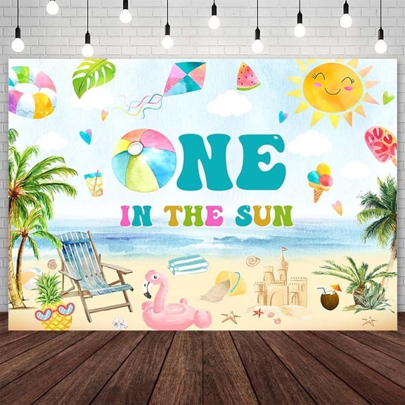 Summer 1st Birthday Backdrop One in The Sun Birthday Photography Background Summer Beach Sun Fun in The Sun 1st Birthday Party Decorations Banner Photo Booth Props
