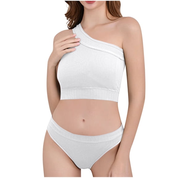 Summer 2 Pc Women's Seamless One Shoulder Comfy Wireless Sports Bras Support Push-Up Underwear With High Waisted Panty Workout Yoga Lingerie Sets