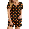thumbnail image 1 of Summer 2 Piece Outfits for Women 2025 Polka Dots Short Sleeve V Neck Night Shirt and Shorts Sets Home Soft Pajamas (XL, Orange), 1 of 6