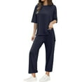 thumbnail image 1 of Summer 2 Piece Outfits for Women 2025 Casual Short Sleeve Sweatsuits Matching Wide Leg Tracksuits Lounge Sets, 1 of 6