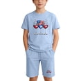 thumbnail image 1 of Summer 2 Piece Set For Kids Crew Neck Short Sleeve Tees Elastic Waist Shorts July 4th Print Casual Comfy Comfy (13 Years, Light Blue), 1 of 9