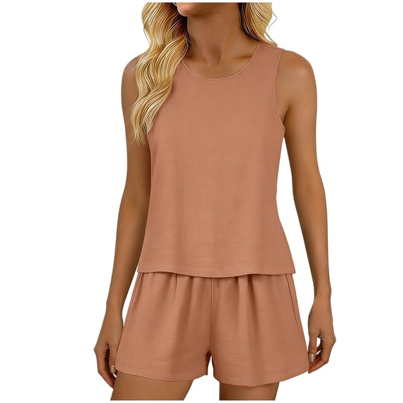 Summer 2 Piece Sets,2 Piece Short Sets for Women Summer Tank Top Matching Shorts Workout Lounge Set Vacation Tracksuit
