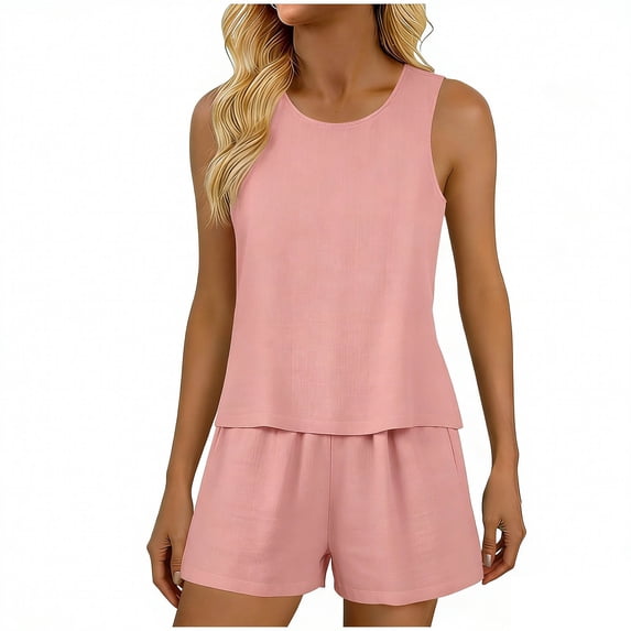 Summer 2 Piece Sets,2 Piece Short Sets for Women Summer Tank Top Matching Shorts Workout Lounge Set Vacation Tracksuit