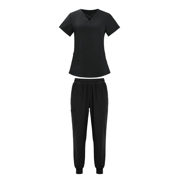 Summer 2 Piece Sets,Scrubs for Women Set Stretch Fit Scrub Top & Jogger Pants Medical Nurse Uniforms Set Multi Pocket