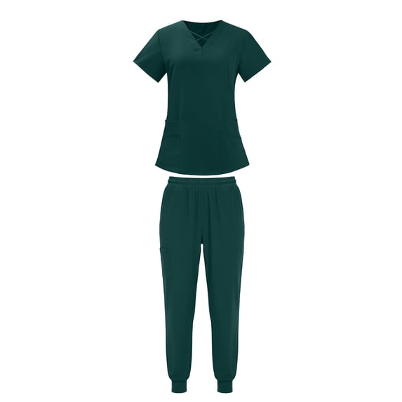 Summer 2 Piece Sets,Scrubs for Women Set Stretch Fit Scrub Top & Jogger Pants Medical Nurse Uniforms Set Multi Pocket
