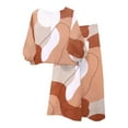thumbnail image 1 of Summer 2 Piece Sets for Women Cotton Linen Loose Casual Suit Puff Sleeve Top and Wide Pants Color Block Loungewear (Wine S), 1 of 3