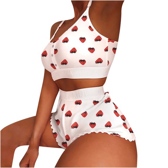 Summer 2 Pieces Outfits for Women Casual Print Spaghetti Straps Crop Camis and Frill Hem Shorts Lounge Set Sleepwear