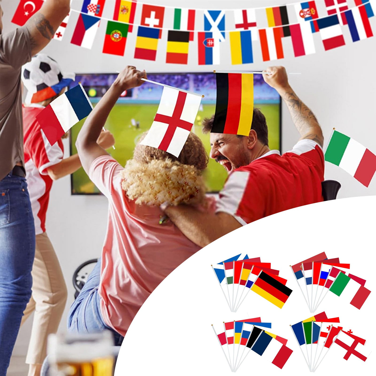 Summer 2024 Cup 2024 Nations' Double Fabric Decorated Hand Held Waving