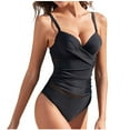 thumbnail image 1 of Summer 2025 One Piece Swimsuit for Women Solid Color Stretch Tankini Swimsuit with Chest Bra Black,2XL, 1 of 6