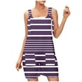 thumbnail image 1 of Summer 2025 Striped Womens Romper Shorts Sleeveless Keyhole Strap Casual Loose Beach Short Jumpsuits with Pockets (L, Purple), 1 of 5