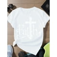 thumbnail image 1 of Summer 2025 Faith - Theme Women's Short Sleeve T-Shirt Embellished Cross Print Short Sleeve Sizes run large, we recommend ordering one size up., 1 of 6