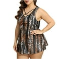 thumbnail image 1 of Summer 2025 Fashion Leopard Print Tankini Sets Round Neck Bathing Suit with Boyleg Shorts Plus Size Swimwear Beachwear Brown,XXXXL, 1 of 5
