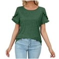 thumbnail image 1 of Summer 2025 Trendy Cute Tops for Women Ruffled Sleeve Round Neck Tunics Solid Plain Blouses Pullovers Casual Shirts Green,S, 1 of 5