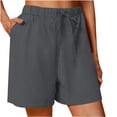 thumbnail image 1 of Summer 2026 Wide Leg Cotton Linen Shorts for Women Drawstring Elastic Waist Breathable Casual Loose Fit Shorts with Pockets Gray,S, 1 of 6