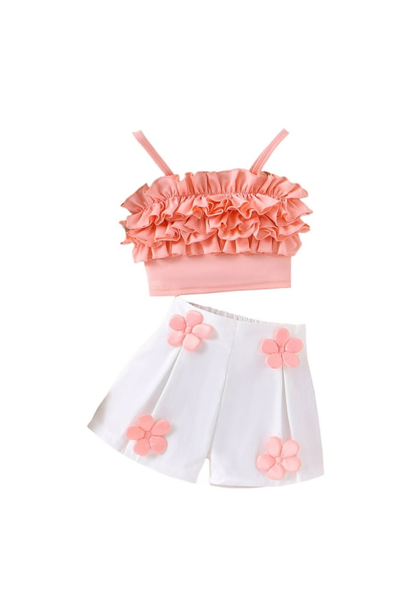 Summer 2Pcs Outfits Set for Girls, Short Sleeve T-Shirt with Cute Flower + Pants Summer 2Pcs Gift Outfits Set (Gift Idea) Girls Summer Set 4-8 Years,4-5 Years