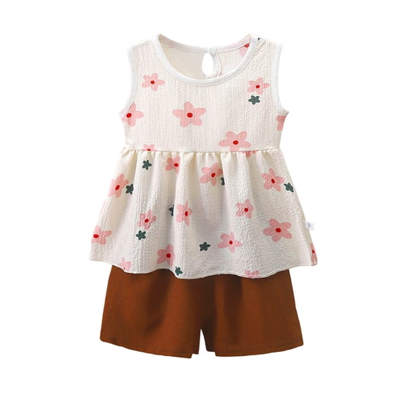 Summer 2Pcs Outfits Set – Toddler Girls Flower Short Sleeve T-Shirt + Pants, Great Gift Set Summer 2Pcs Gift Outfits Set Girls Summer Set 1-6 Years,5-6 Years
