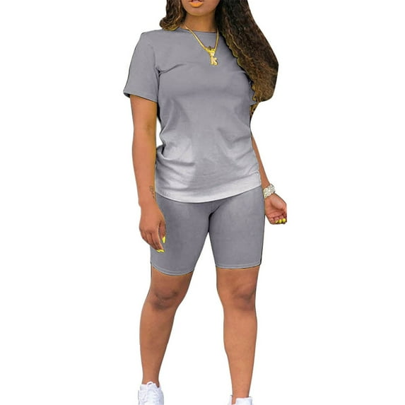 Sexy Dance Womens Tie Dye Gradient Color Tracksuit Short Sleeve Tops and Workout Shorts Casual Fitness Sport Gym Outfits S-3XL