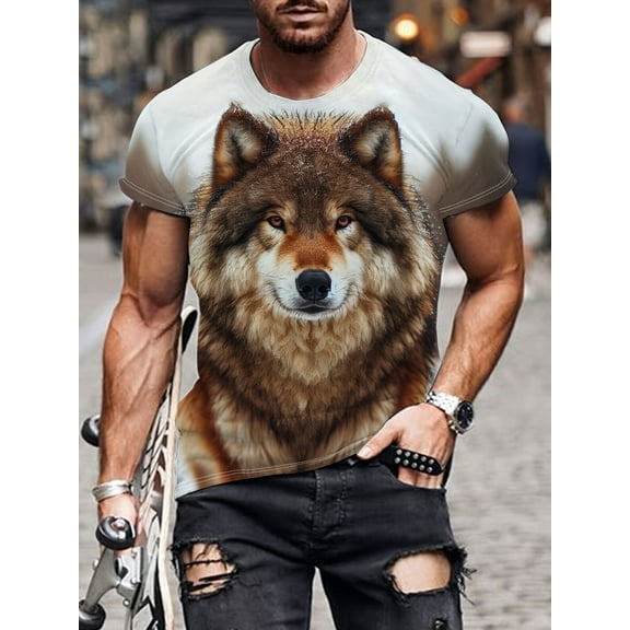 Summer 3D Cool Style Wolf Pattern Men's T-Shirt New Fashion Casual Animal Pattern Hip-Hop Fashion Printed T-Shirt Top
