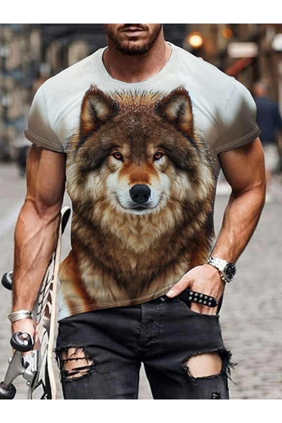 Summer 3D Cool Style Wolf Pattern Men's T-Shirt New Fashion Casual Animal Pattern Hip-Hop Fashion Printed T-Shirt Top
