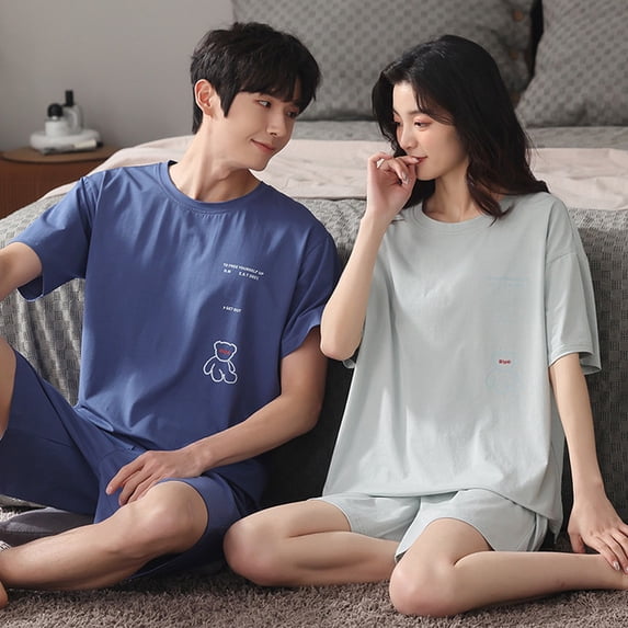 Summer 3XL Short Pajama Sets Couples Short Pants Cartoon Bear Sleepwear Women‘s Pajamas Lounge Men Home Pijama Mujer Hombre