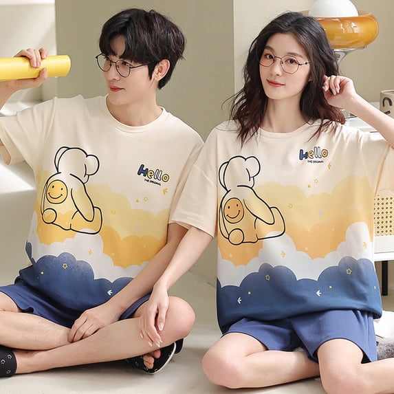 Summer 3XL Short Pajama Sets Couples Short Pants Cartoon Bear Sleepwear Women‘s Pajamas Lounge Men Home Pijama Mujer Hombre