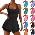thumbnail image 1 of Summer 65% off Clearance! Women's Summer Leisure Breathable Comfortable Sports Solid Color Sleeveless Outdoor Backcross Jumpsuit Yoga Dress Tennis Dress with Pockets 2025 Clothes, 1 of 6